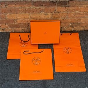 Authentic Hermes box 11 1/4” x 8 7/8”x 3” with 3 shopping bags